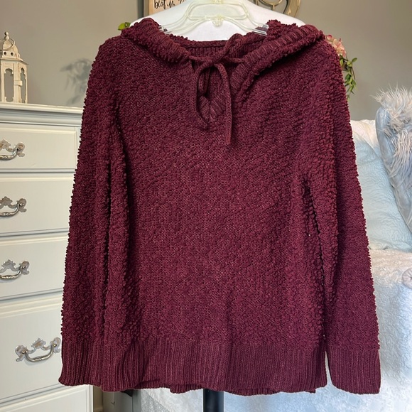 Chunky Oversized Popcorn Sweater Wine Hoodie - Picture 10 of 13